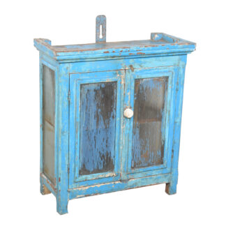 Kleiner Vitrinen Schrank mit blauer Patina
