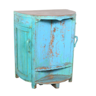 Halb-Runde Shabby Chic Kommode aus Indien - Blau/Türkis