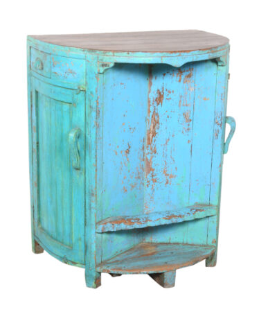 Halb-Runde Shabby Chic Kommode aus Indien - Blau/Türkis