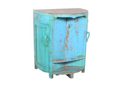 Halb-Runde Shabby Chic Kommode aus Indien - Blau/Türkis