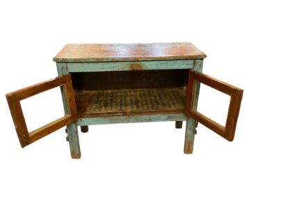 Stilvolle Shabby Chic Vitrinen Kommode mit blauer Patina – Bild 2