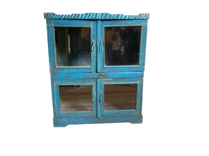 Vintage Blaue Vitrine aus Indien mit Glastüren