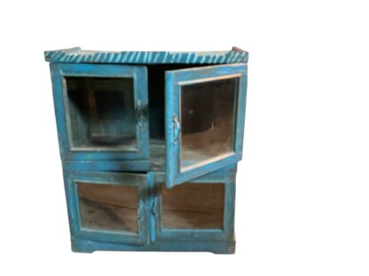 Vintage Blaue Vitrine aus Indien mit Glastüren – Bild 3