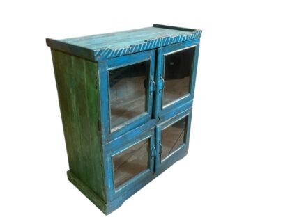 Vintage Blaue Vitrine aus Indien mit Glastüren – Bild 2