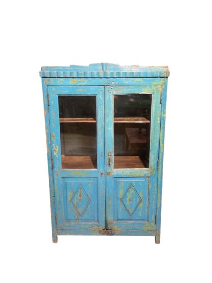 Blaues Vintage Kästchen mit 2 Glastüren – Bild 4