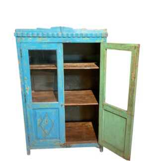 Blaues Vintage Kästchen mit 2 Glastüren