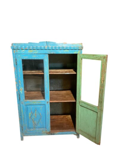 Blaues Vintage Kästchen mit 2 Glastüren