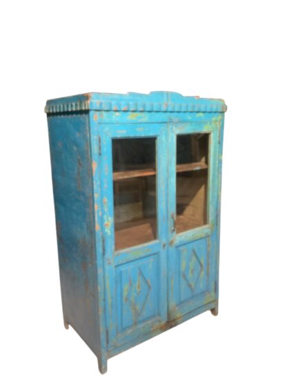Blaues Vintage Kästchen mit 2 Glastüren – Bild 2