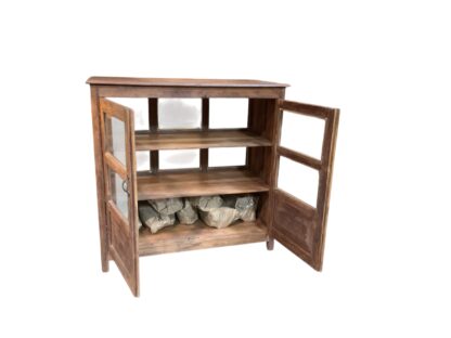 Vintage Braune Holz Vitrine mit Glas – Bild 3