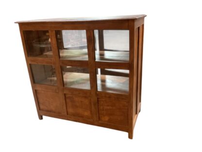 Vintage Braune Holz Vitrine mit Glas – Bild 4