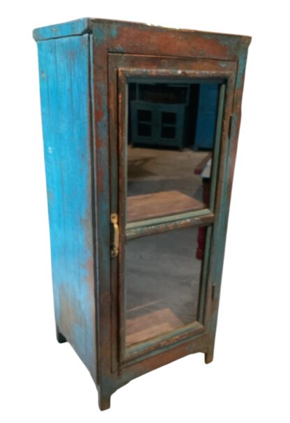 Blauer Patina Glasschrank – Ideal als Nachttisch oder Küchenkästchen