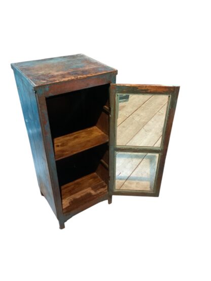 Blauer Patina Glasschrank – Ideal als Nachttisch oder Küchenkästchen – Bild 2