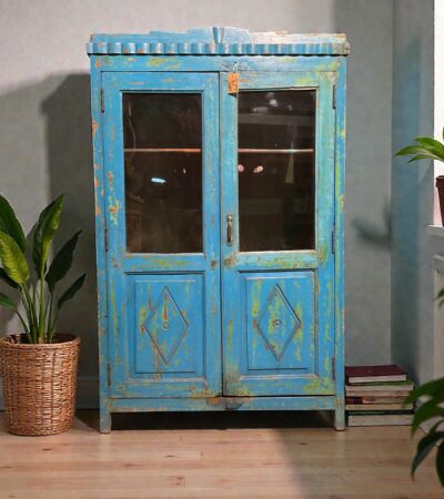 Blaues Vintage Kästchen mit 2 Glastüren