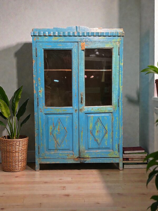 Blaues Vintage Kästchen mit 2 Glastüren