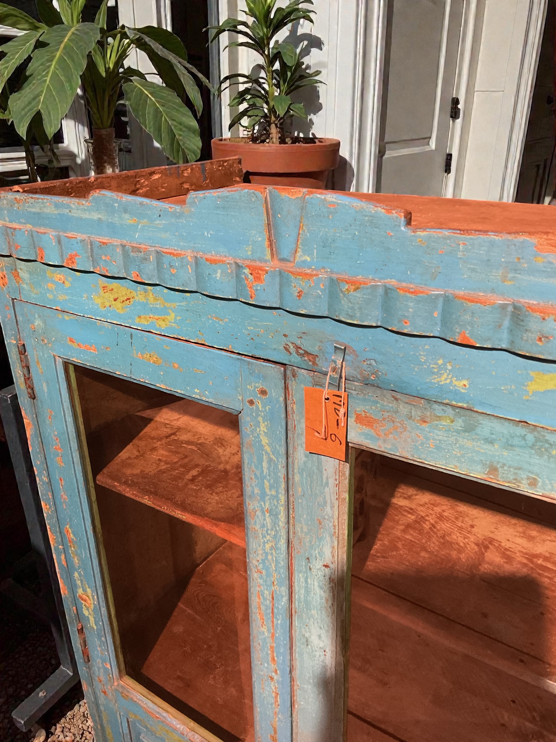 Blaues Vintage Kästchen mit 2 Glastüren - Image 5