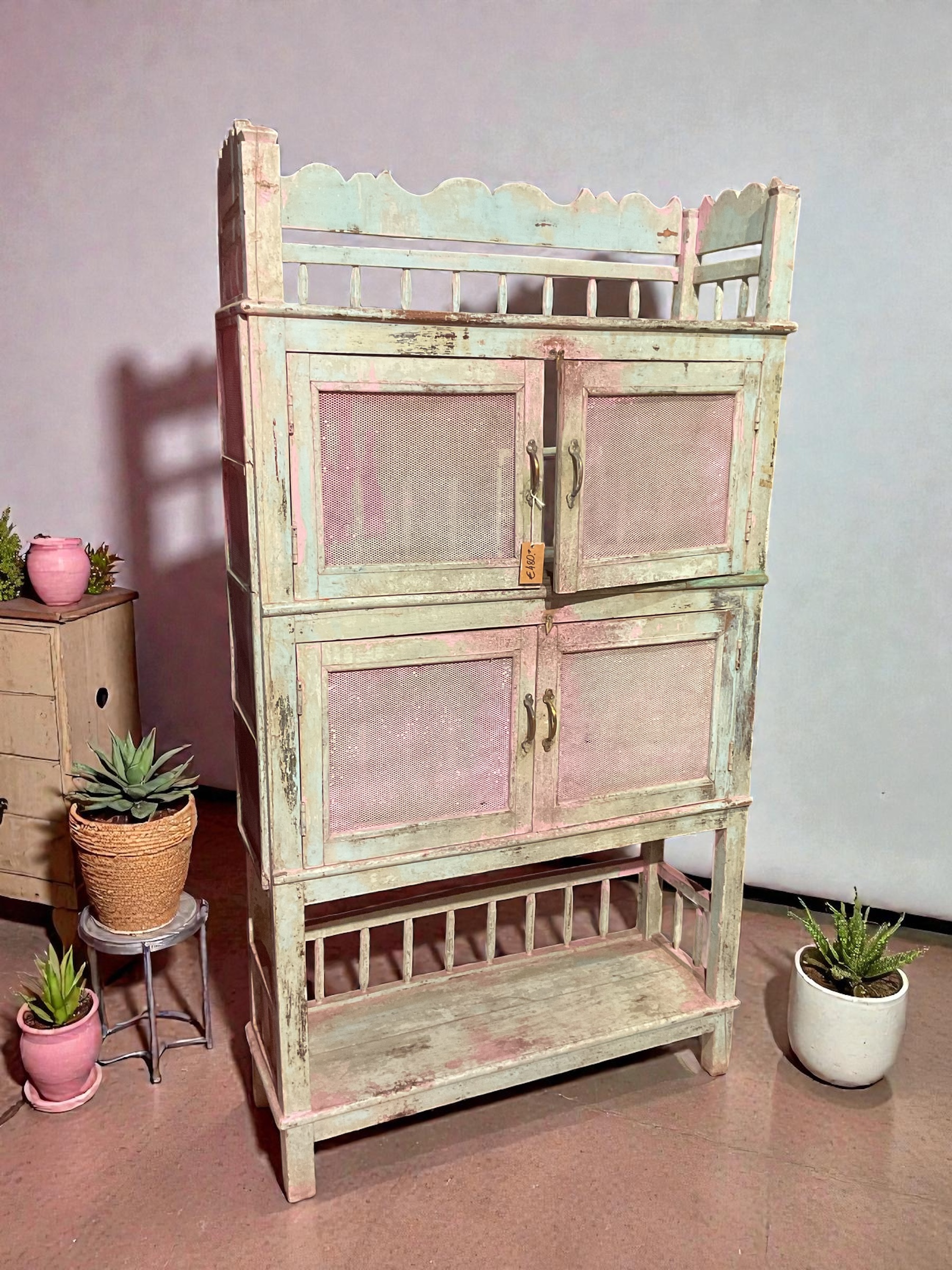 Indisches Kästchen aus Vollholz - Grün mit Rosé-Pastell-Touch