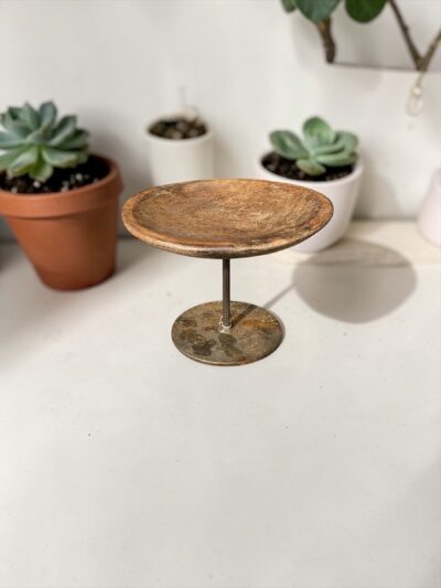 Vintage Holzschale auf Metallständer